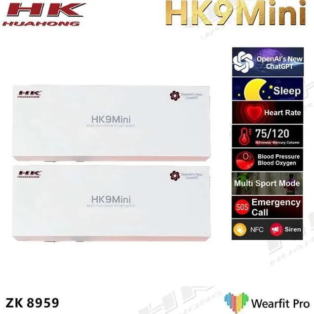 Hk9 Mini 1.75 Inch Smartwatch Fitness Running Watch Bluetooth Ecg+ppg Pedometer Call Reminder Compatible With Wearfit Pro App Android Ios Black